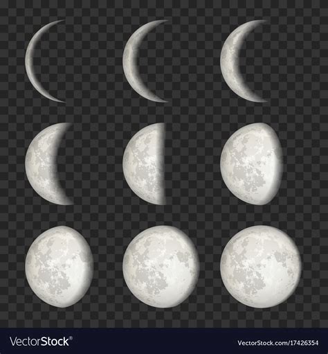 Set Of Moon Phases On Transparent Royalty Free Vector Image
