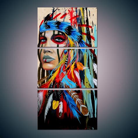 Buy 3 Panel Indian Chiefs Canvas Painting