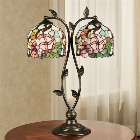 Jacinthia Floral Stained Glass Double Shade Table Lamp
