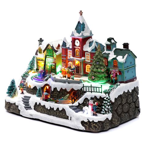 Lighted Christmas Village With Rotating Train Fountain And Online