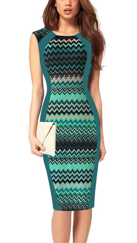 Print Sleeveless Bodycon Scoop Knee Length Dress Professional Dresses