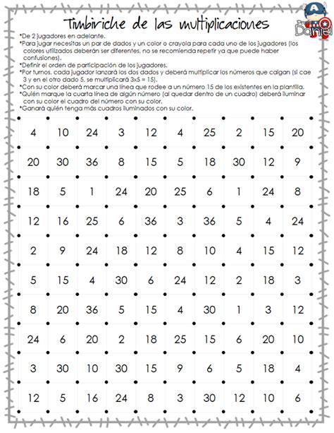 Timbiriche De Las Multiplicaciones Juegos Matematicos Orientación