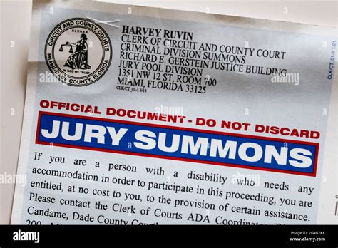 MIAMI-DADE COUNTY CLERK OF THE COURTS jury duty summons, Harvey Ruvin