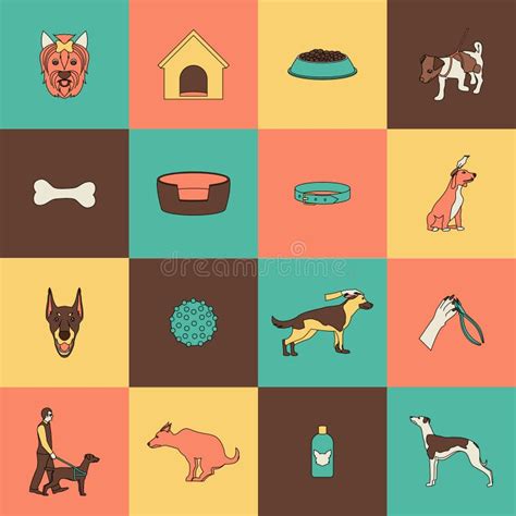 Dog Icons Flat Line Stock Vector Illustration Of Canine 46483789