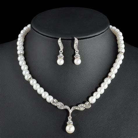 TREAZY Elegant Simulated Pearl Bridal Jewelry Sets Rhinestone Pearl