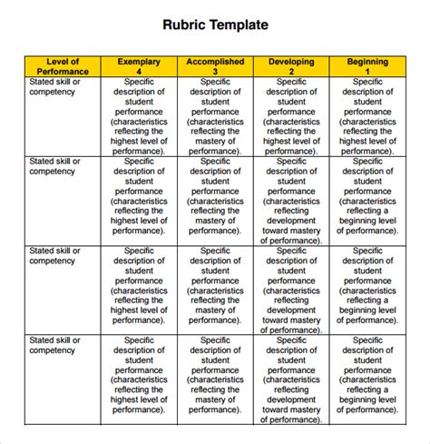 Printable Rubrics For Writing