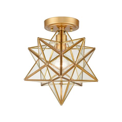 12 Inch Brass Moravian Star Ceiling Light With Clear Glass Etsy