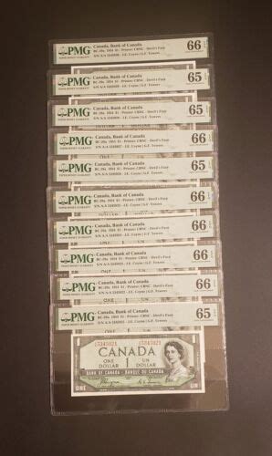 Rare 10 Consecutive 1954 Bank Of Canada 1 Devil Face Banknotes Gem