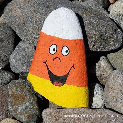 Candy Corn Painted Rock In 2022 Corn Painting Painted Rocks Diy