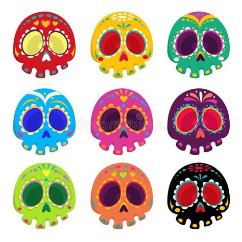 Colorful Patterned Skull Set Mexican Day Of The Dead Stock Vector
