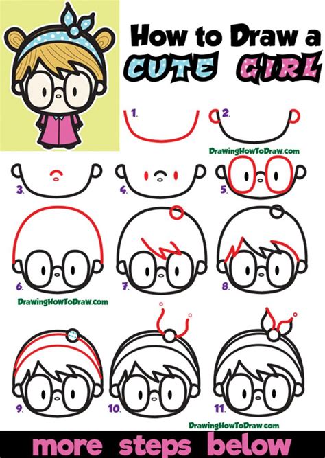 How To Draw A Cute Kawaii Girl With Buns Headband And Glasses Easy
