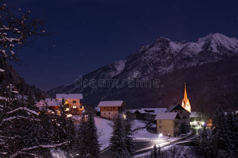 Mountain Village In The Austrian Alps At Night Stock Photo Image Of