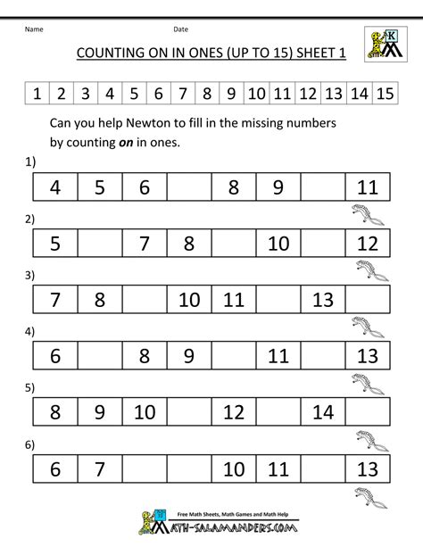 Counting Numbers 1-15 Worksheets
