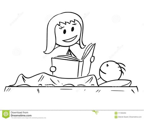 Cartoon Of Mother Reading Bedtime Story Or Book To Son Stock Vector