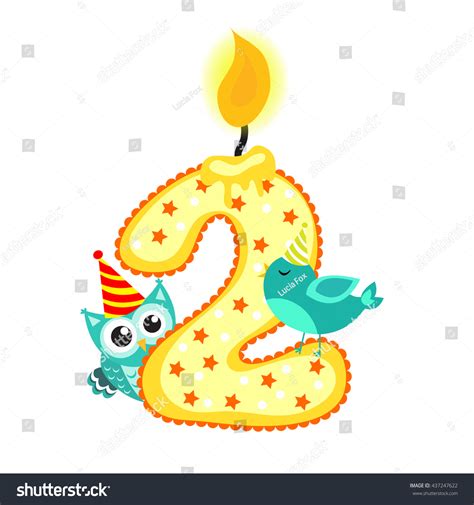 Happy Second Birthday Candle Animals Isolated Stock Vector Royalty