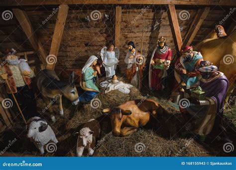 Christmas Nativity Scene With Baby Jesus Mary Joseph And Three Kings