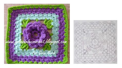 Quadradinhos De Croche Verde Azul E Violeta Crochet Square