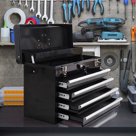 Tool Chest 4 Drawer Storage Toolbox Top Compartment Lockable Organizer