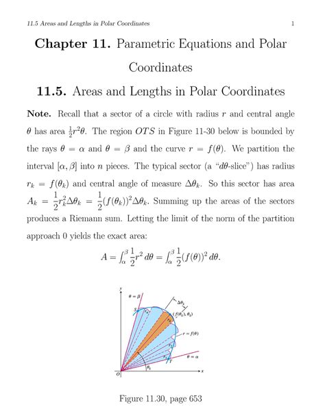 areas and lengths in polar coordinates notes 11 areas and lengths in polar coordinates 1