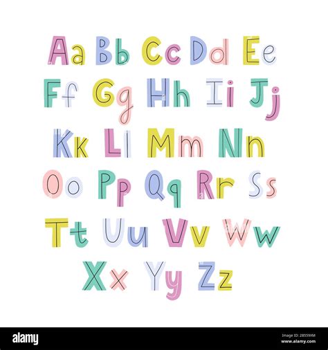 Alfabeto Colorido Dibujado A Mano Con Letras Minúsculas Y Mayúsculas