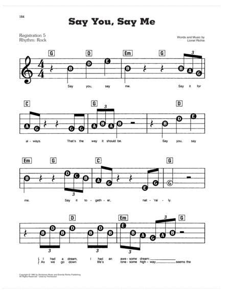 Say You Say Me By Lionel Richie Digital Sheet Music For E Z Play