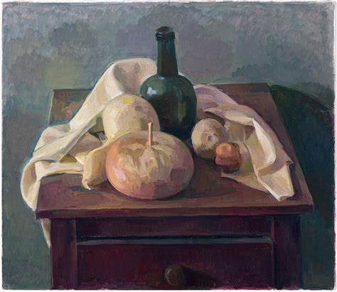 Wilbur Niewald Still Life With Gourds And Green Bottle