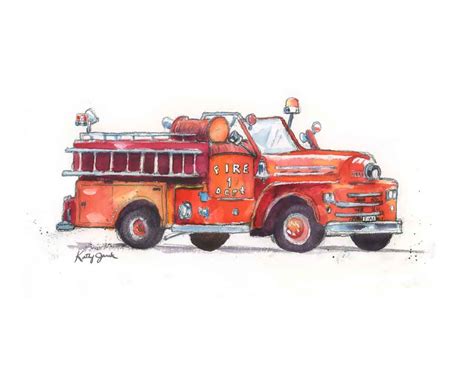 Fire Truck Print Fire Truck Nursery Art Rescue Vehicles Etsy Fire Truck Wall Art Fire
