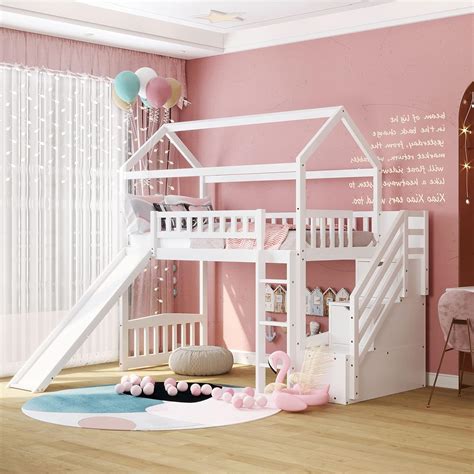 Harper And Bright Designs Loft Bed With Slide House Loft