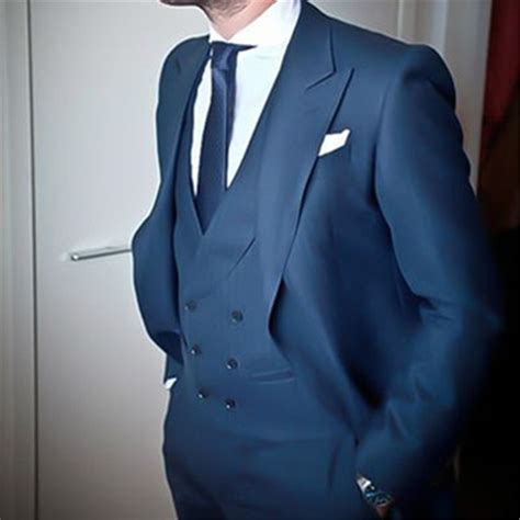 Custom Made Navy Blue Double Breasted Men Suit Classic