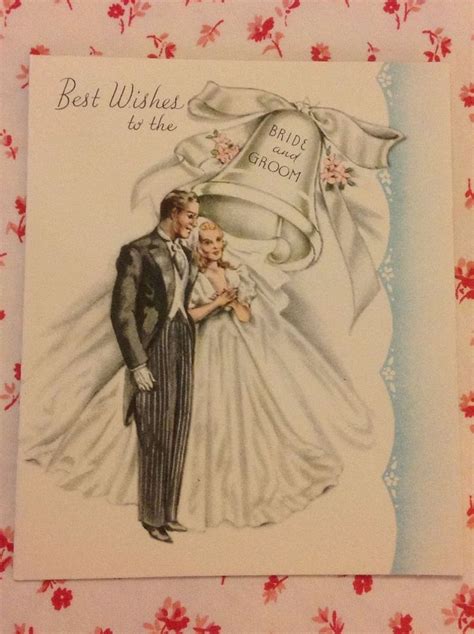 vintage 1945 wedding card with elegant bride and groom ~ wedding bell ~ ~ vintage wedding and