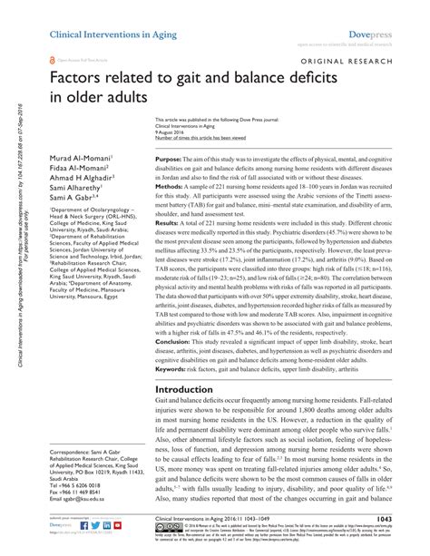 Pdf Factors Related To Gait And Balance Deficits In Older Adults