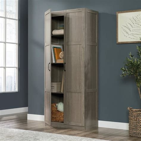 Sauder Select 2 Door Wooden Storage Cabinet In Silver Sycamore 426125
