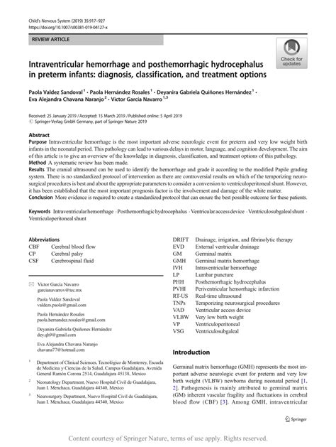 Intraventricular Hemorrhage And Posthemorrhagic Hydrocephalus In