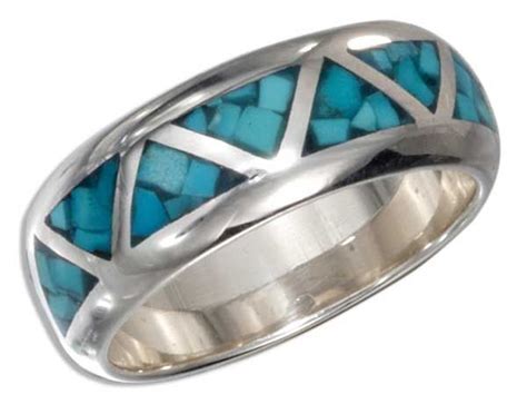 Sterling Silver Triangle Shaped Turquoise Inlay Wedding Band