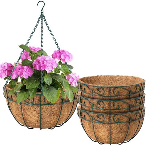Amagabeli 4 Pack Hanging Plant Planter Baskets 10 Inch With Coco Coir