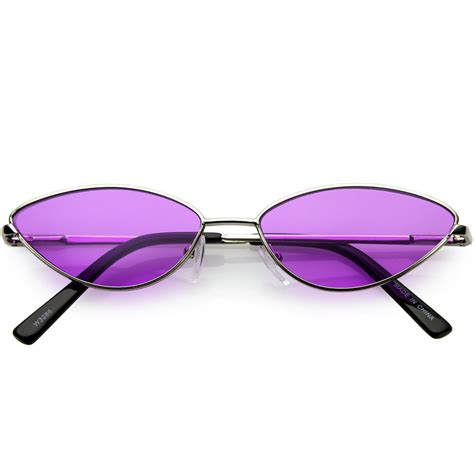 Sunglass La Retro Small Metal Cat Eye Sunglasses For Women Color Tinted Lens 55mm Silver