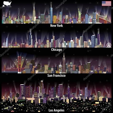 Abstract Vector Illustrations Of United States City Skylines New York