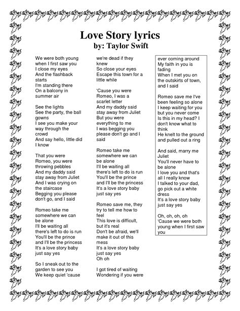 Taylor Swift Love Story Lyrics Lyrics Center