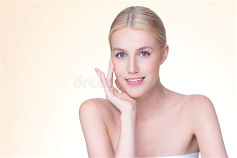 Personable Beautiful Woman With Perfect Smooth Skin Portrait Stock