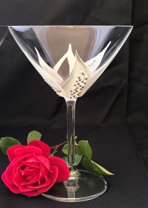 Hand Painted Martini Glass With Swarovski Crystals And Pearls T For Coupl… Hand Painted