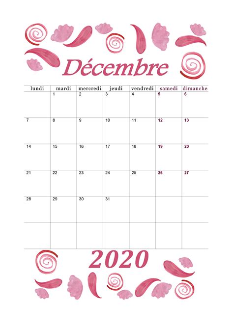 Calendrier 2020 Mensuel à Imprimer Pdf Gratuit Calendrier Decembre