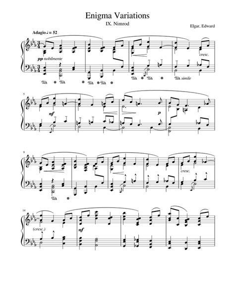 Elgar Enigma Variations Xi Nimrod Sheet Music For Piano Solo