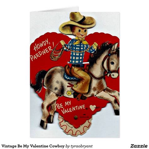 Vintage Be My Valentine Cowboy Valentines Hearts Valentinesday