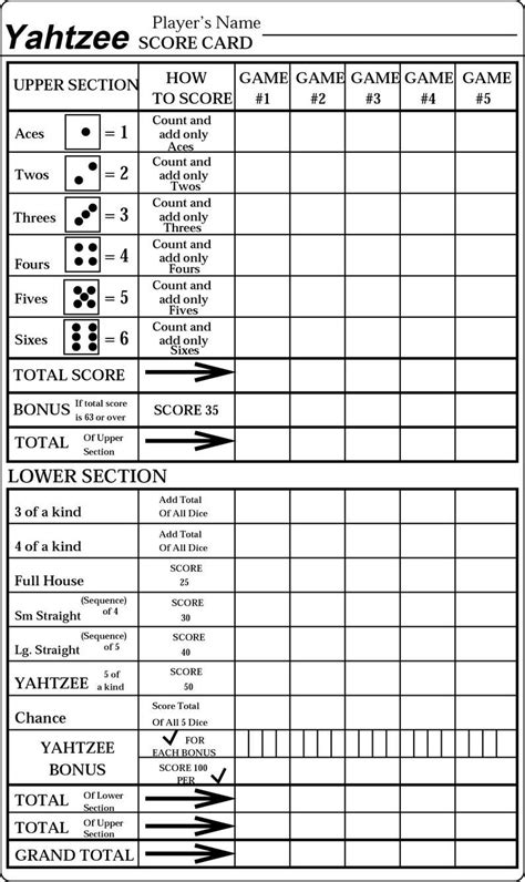 Large Printable Yahtzee Score Sheets