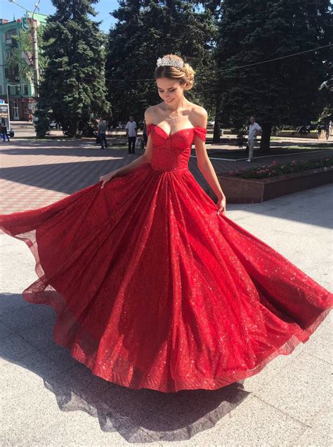 Sparkly Off Shoulder Red Long Prom Dress Glitter Evening Dresses Po010 Uk