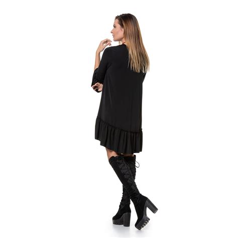 A Line Black Ruffled Dress Womans Clothes Dresses Xanashop