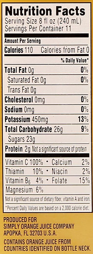 Simply Orange Juice Calcium Nutrition Facts Besto Blog