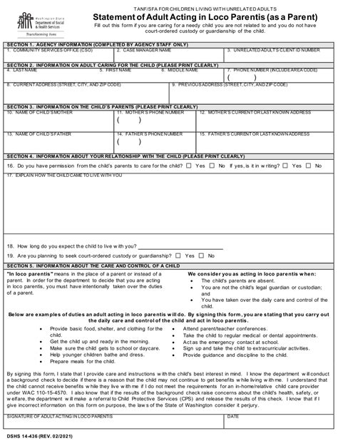 Dshs Form 14 436 Download Printable Pdf Or Fill Online Statement Of