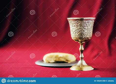 Unleavened Bread Chalice Of Wine Silver Kiddush Wine Cup On Red
