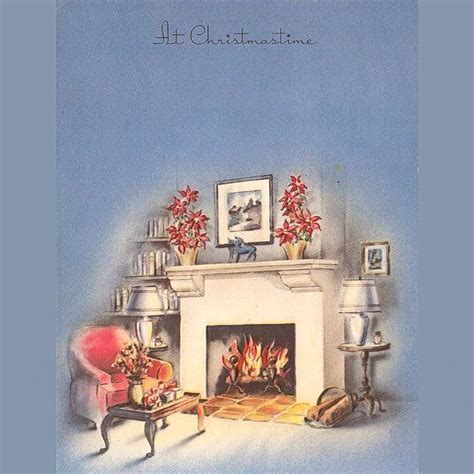 Vintage Christmas Cards Christmas Card Images Christmas Fireplace